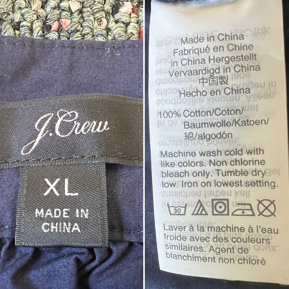 J CREW Navy Blue 100% Cotton Square-Neck Button Puff Cap Sleeve Poplin Blouse XL - Picture 16 of 16